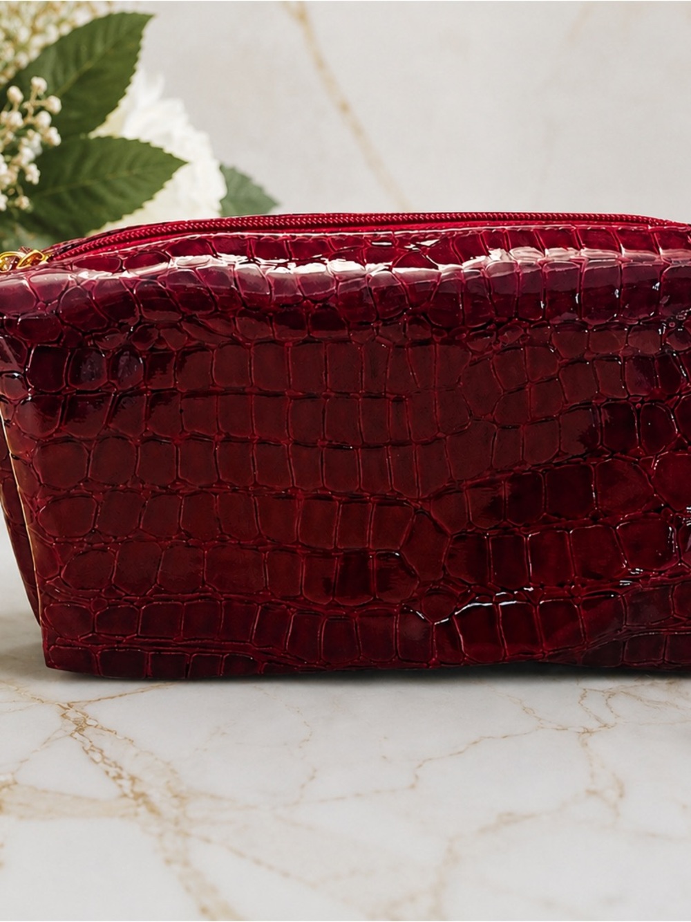 Red Croc-Embossed Women's Cosmetic XL bag.